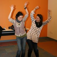 Liza Fernandez and Lili Taylor rehearse for a play at the 52nd Street Project